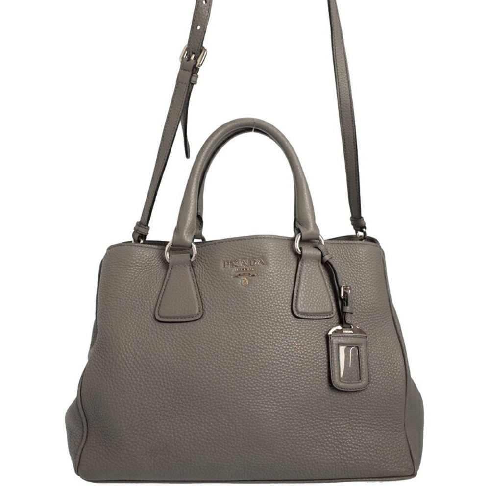 Prada Vitello Daino tote bag pebbled leather Gray - Picture 1 of 9